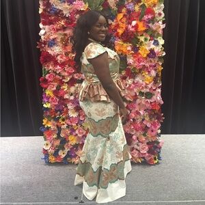 Floral Patterned Gown with Ruffle Detail